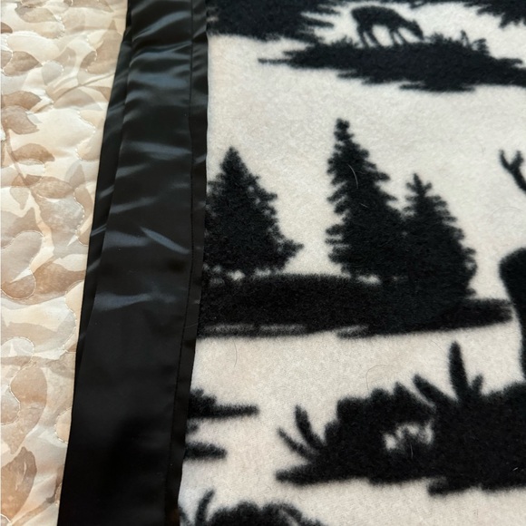Winter Themed  Fleece Throw - Black & White - 76”H X 59”W - Picture 3 of 5